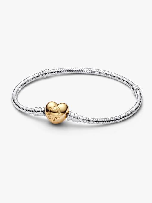 Pandora Two-tone Heart Clasp Snake Chain Bracelet
