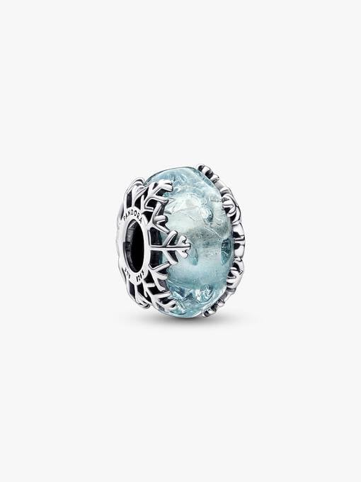 Winter Blue Snowflake Murano Charm
