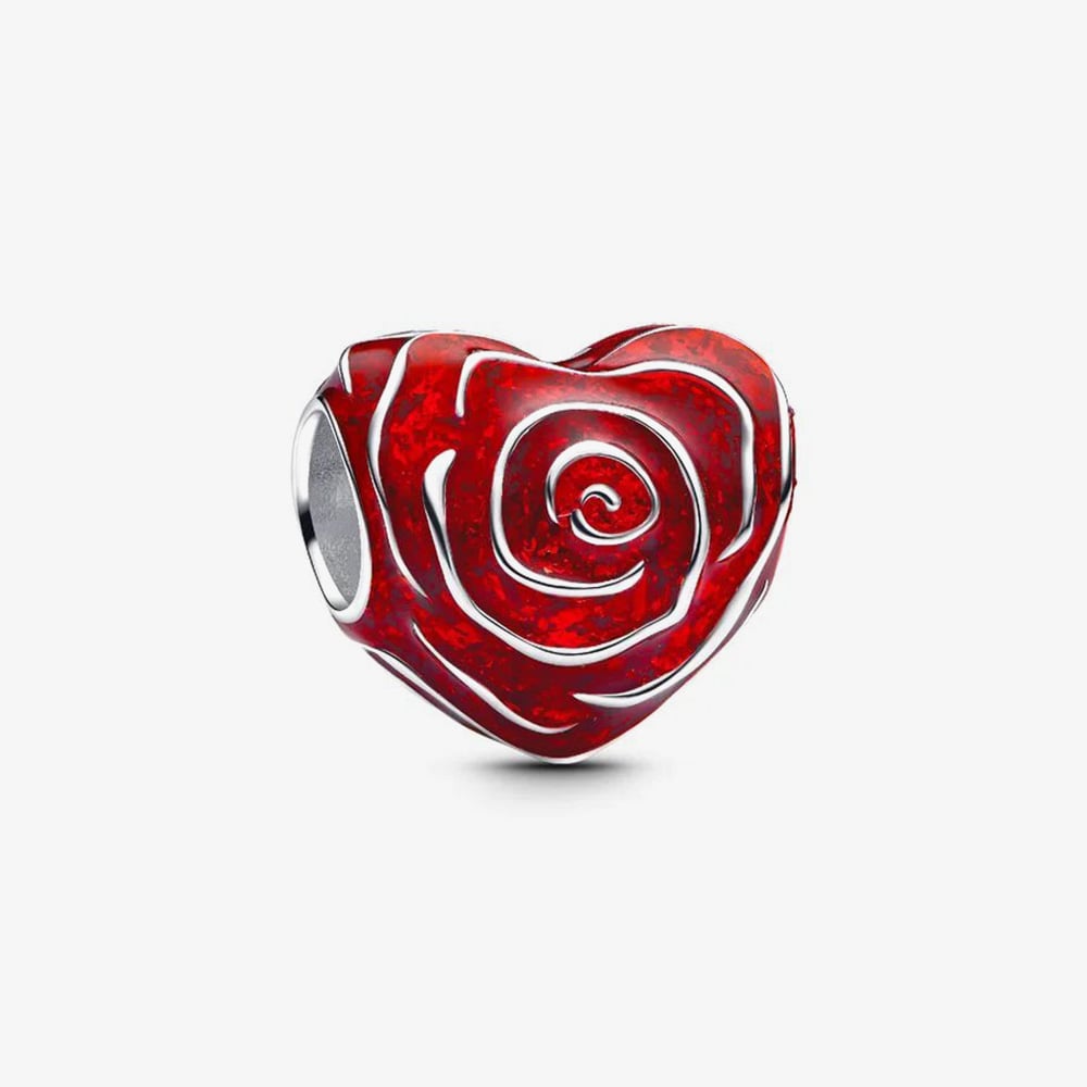Pandora Red Enamel Rose Heart Charm