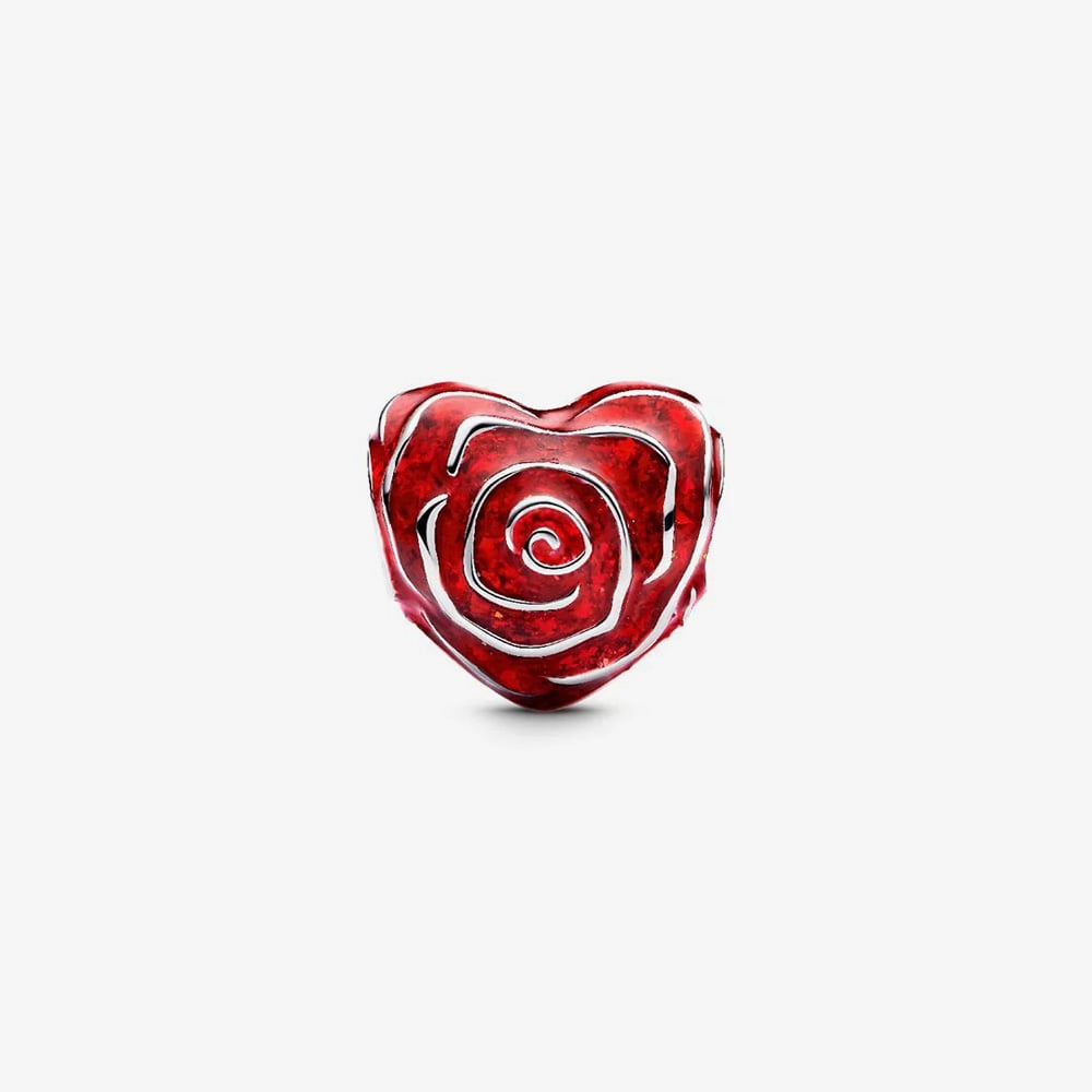 Pandora Red Enamel Rose Heart Charm