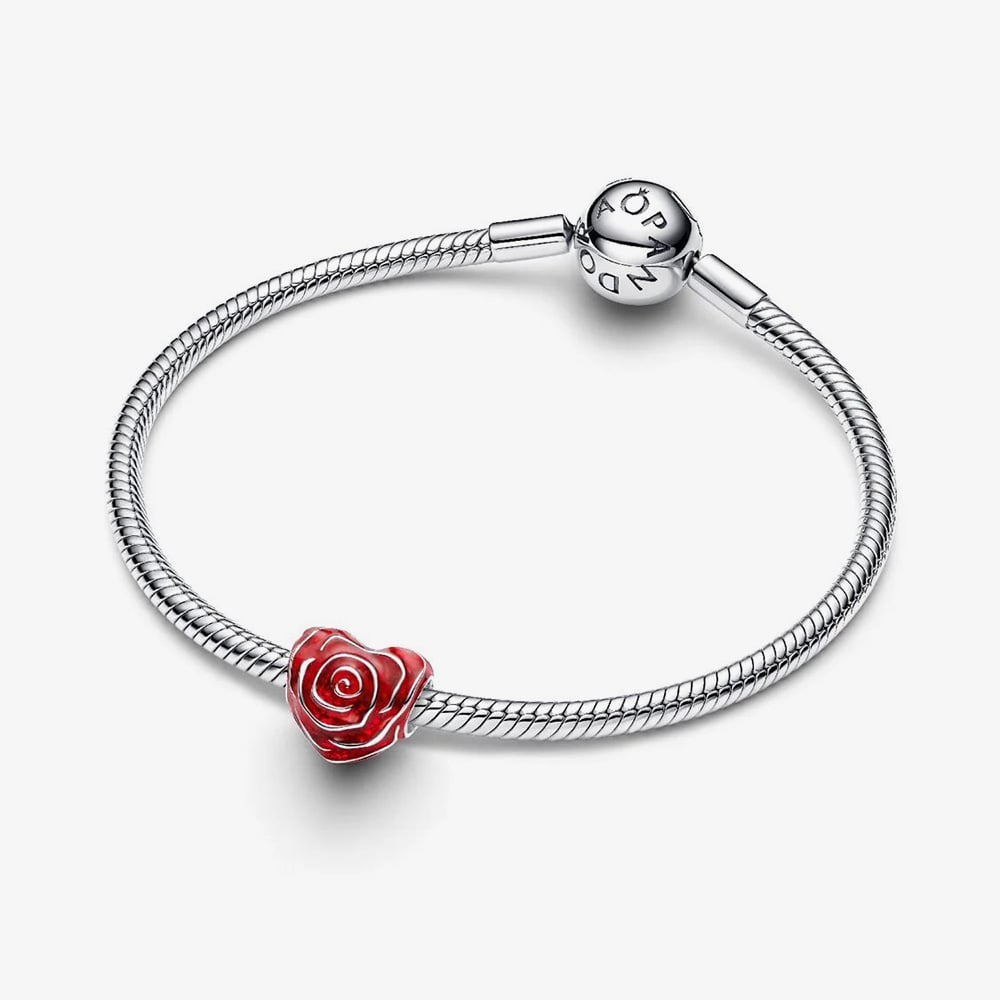 Pandora Red Enamel Rose Heart Charm