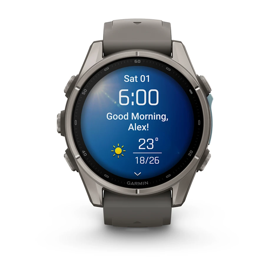 Garmin Fenix 9 43mm AMOLED Titanium with Pebble Grey Silicone Band