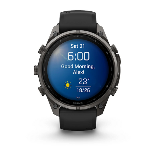 Garmin Fenix 9 Pro 47mm AMOLED Carbon Gray DLC Titanium with Black/Pebble Grey Silicone Band