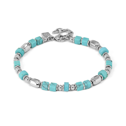 Infinity Bracelet with Steel Nuggets and Natural Stones (Large) Turquoise