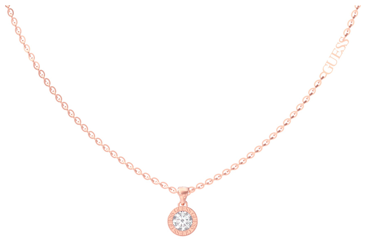 Guess Rose Gold Plated 16-18" Clear Crystal Charm Necklace