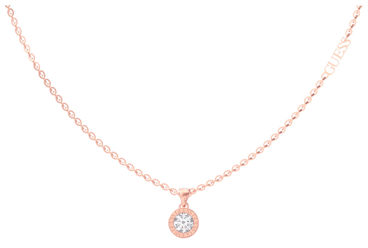 Guess Rose Gold Plated 16-18" Clear Crystal Charm Necklace