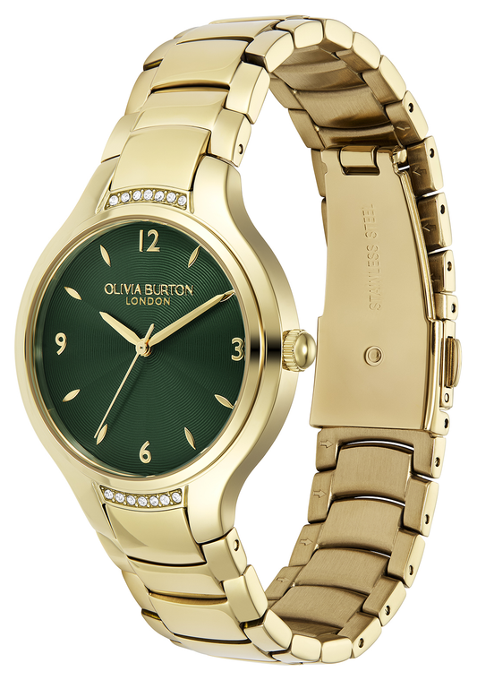 Ladies Green Dial Watch and Gold Toned Interlinked Bracelet Set