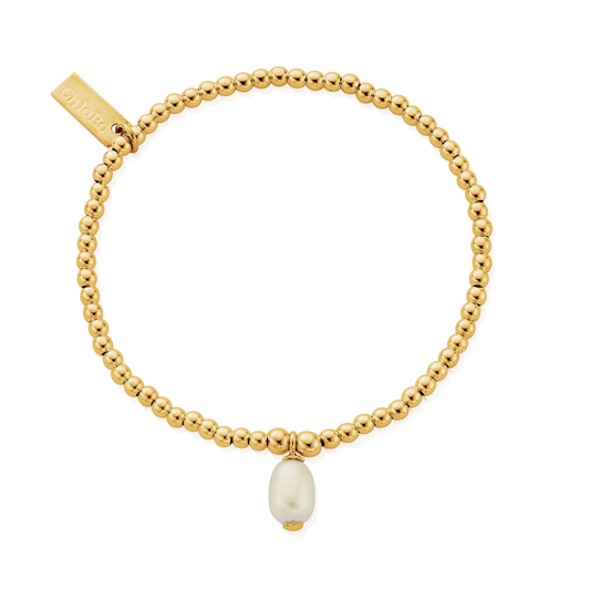 Gold Plated Cute Charm Pearl Drop 18cm Bracelet