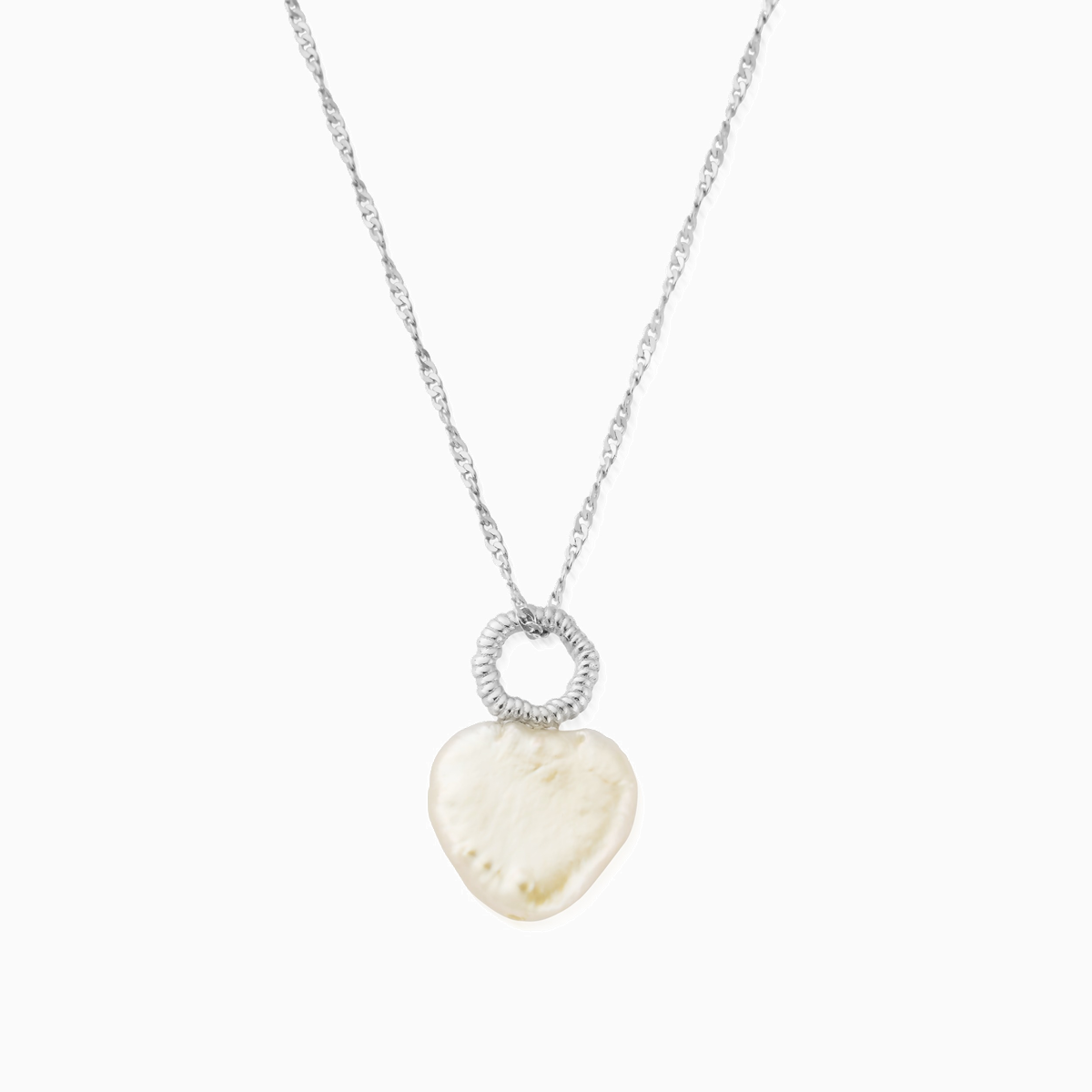 Sterling Silver Tiny Twisted Rope Chain Lucky Pearl 40cm to 45cm Necklace