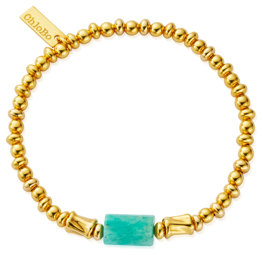 Yellow Gold Plated Sterling Silver Balance Spirit Stone Bracelet - Amazonite