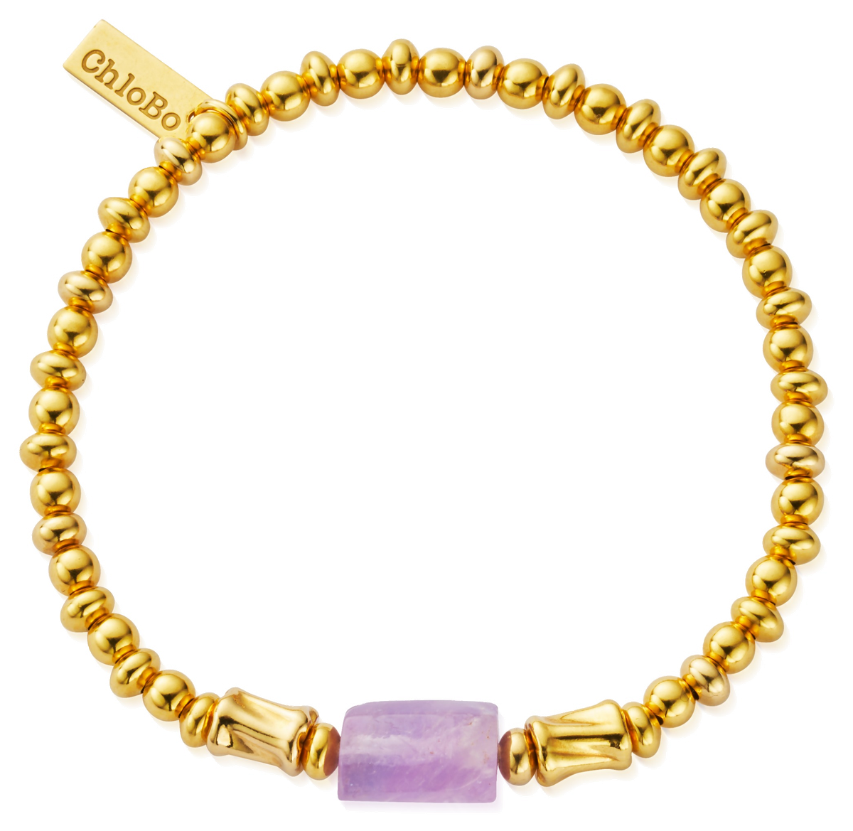 Yellow Gold Plated Sterling Silver Calming Spirit Stone Bracelet - Amethyst