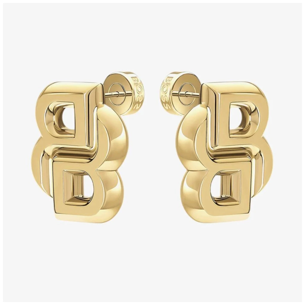 Gold Plated Stainless Steel Double B Earrings
