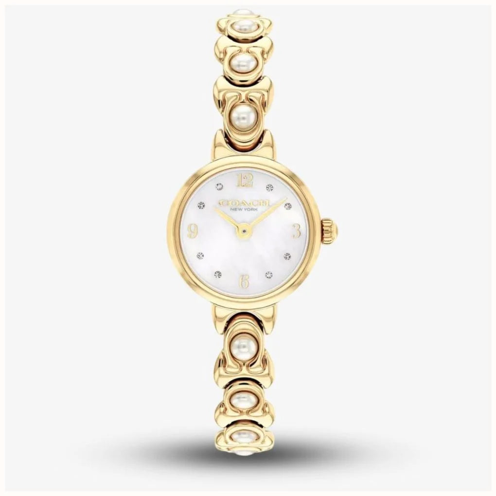 Coach Iris Mother of Pearl Dial Golden Pearl Bracelet Watch