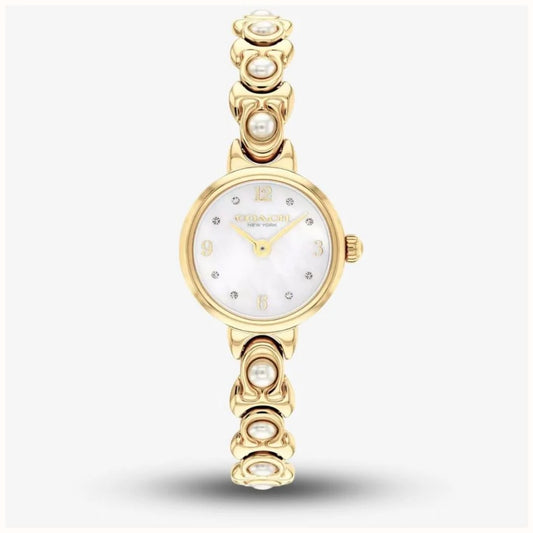 Coach Iris Mother of Pearl Dial Golden Pearl Bracelet Watch