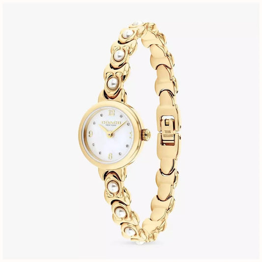 Coach Iris Mother of Pearl Dial Golden Pearl Bracelet Watch
