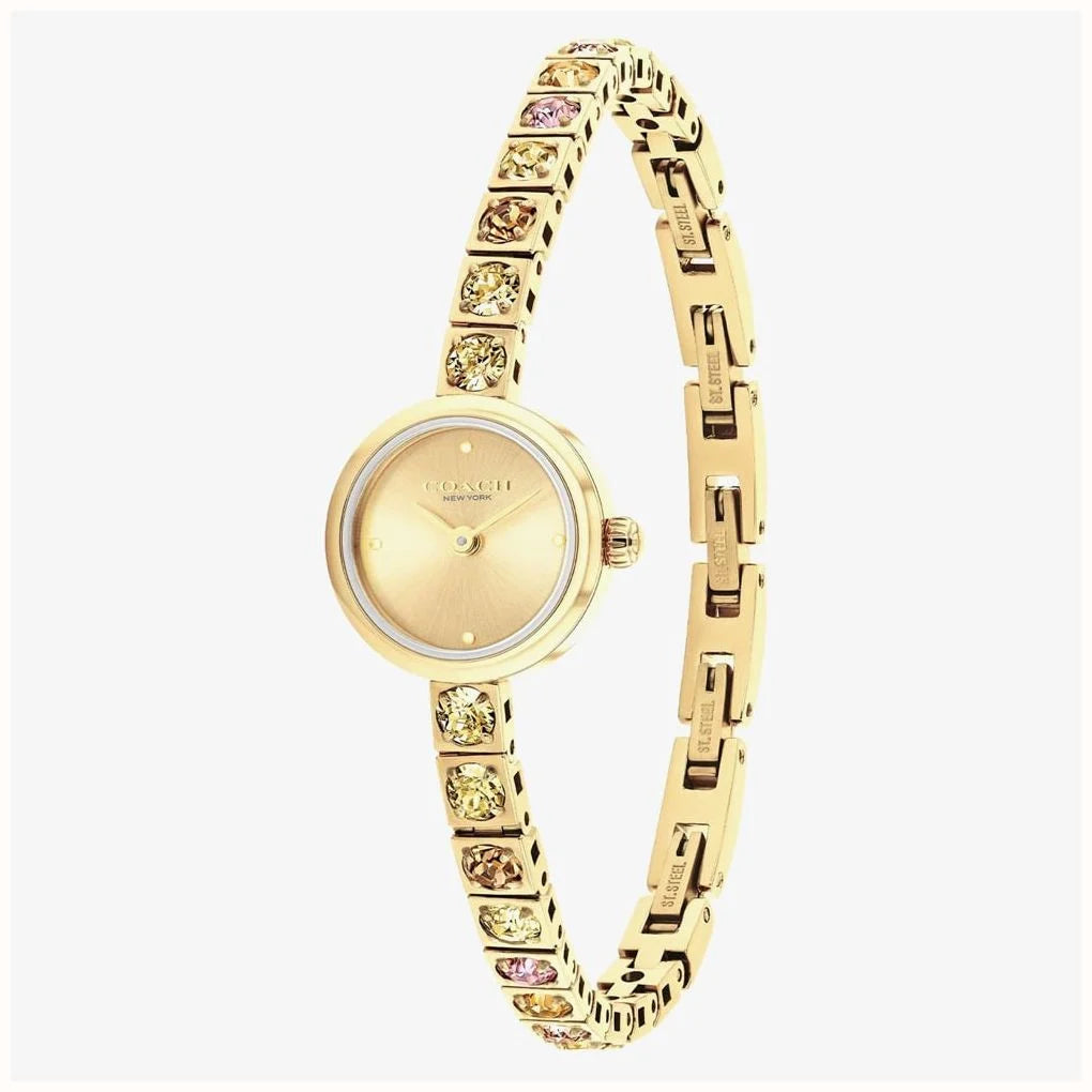 Coach Ladies Iris Gold Dial Golden Tennis Bracelet
