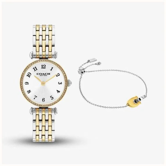 Coach Ladies Cary White Dial Two Tone Bracelet Watch Gift Set