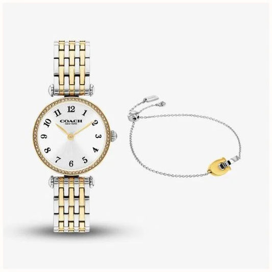 Coach Ladies Cary White Dial Two Tone Bracelet Watch Gift Set