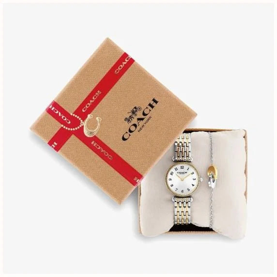 Coach Ladies Cary White Dial Two Tone Bracelet Watch Gift Set