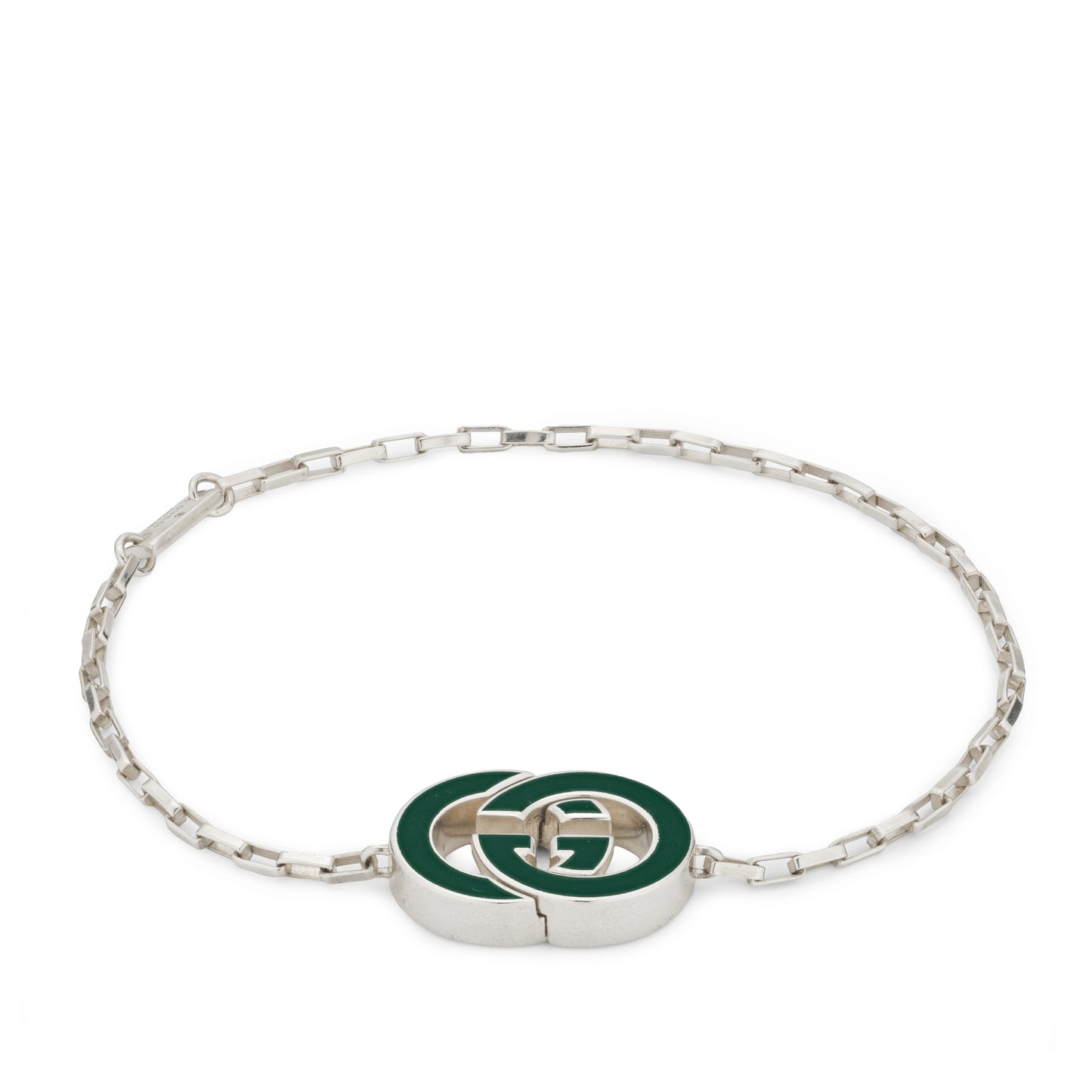 Gucci Interlocking Bracelet in 925 Sterling Silver and Green Enamel