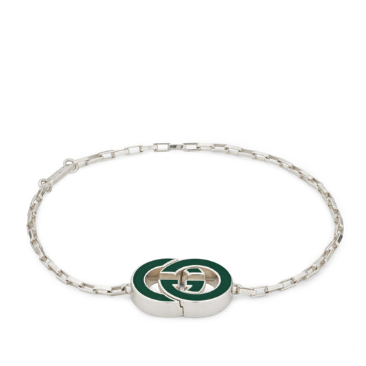 Gucci Interlocking Bracelet in 925 Sterling Silver and Green Enamel
