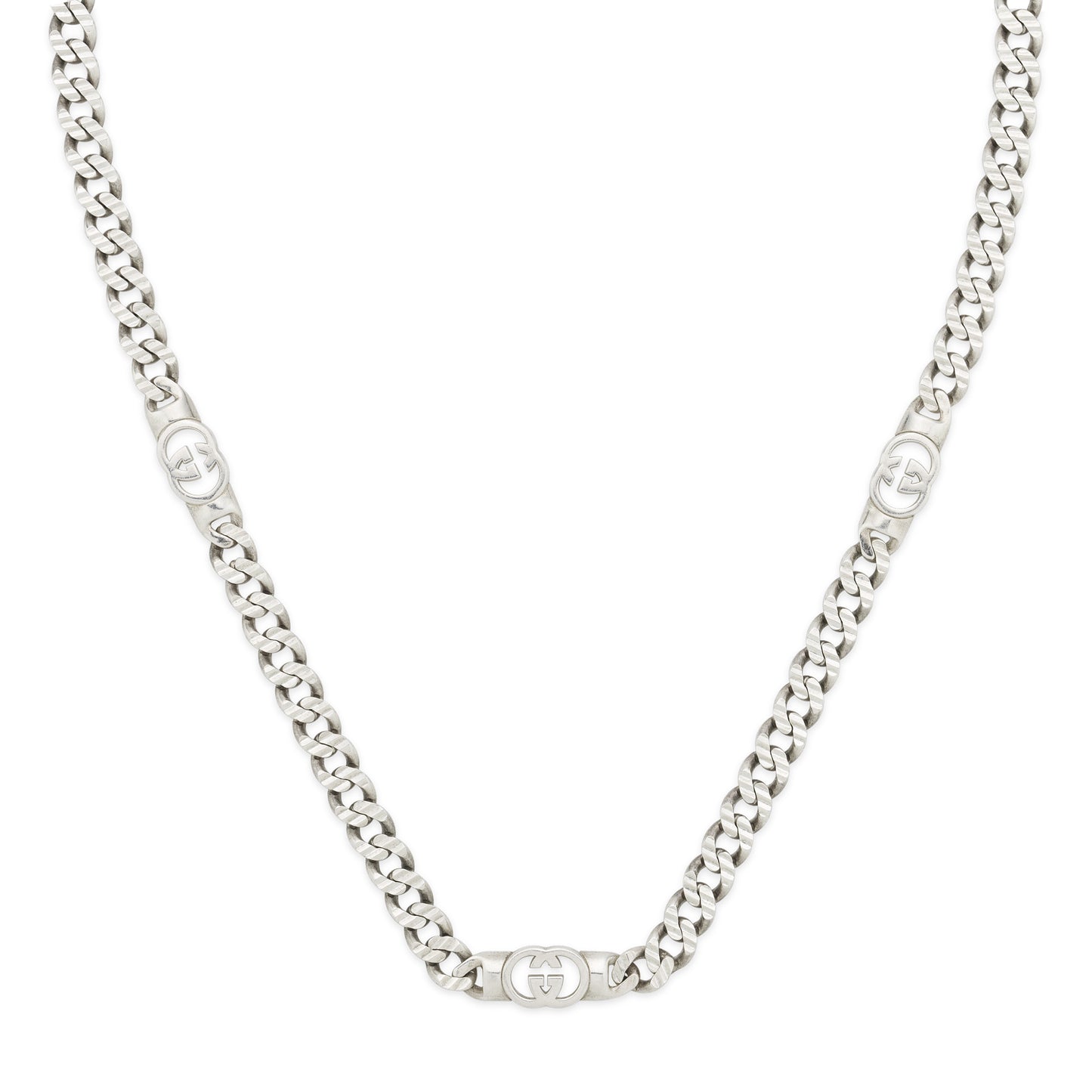 GUCCI Interlocking Sterling Silver Chain Necklace