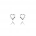 Sterling Silver Open Heart Diamond Set Stud Earrings