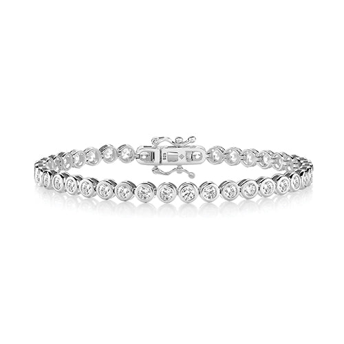 Silver 3mm Round Rub Over Set CZ Line Bracelet