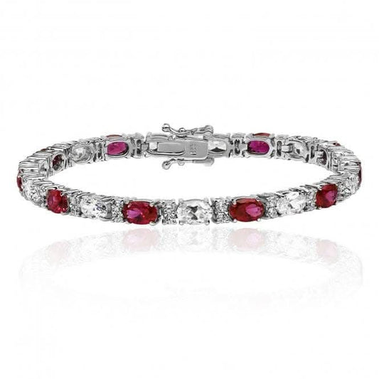 Silver & Co Oval Ruby CZ Bracelet Silver Claw Set