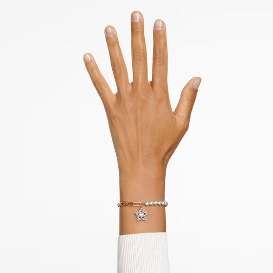 Stella bracelet, Pavé, Star, White, Rose gold-tone plated