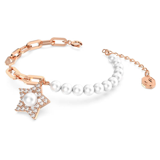 Stella bracelet, Pavé, Star, White, Rose gold-tone plated