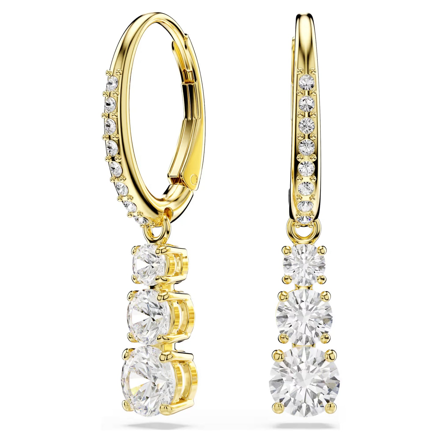 Stilla Attract hoop earrings, Round cut, White, Gold-tone plated