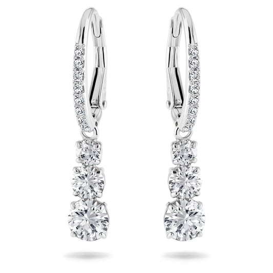 Stilla Attract hoop earrings, Round cut, White, Rhodium plated
