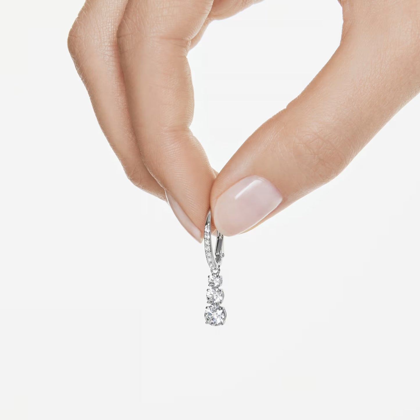 Stilla Attract hoop earrings, Round cut, White, Rhodium plated