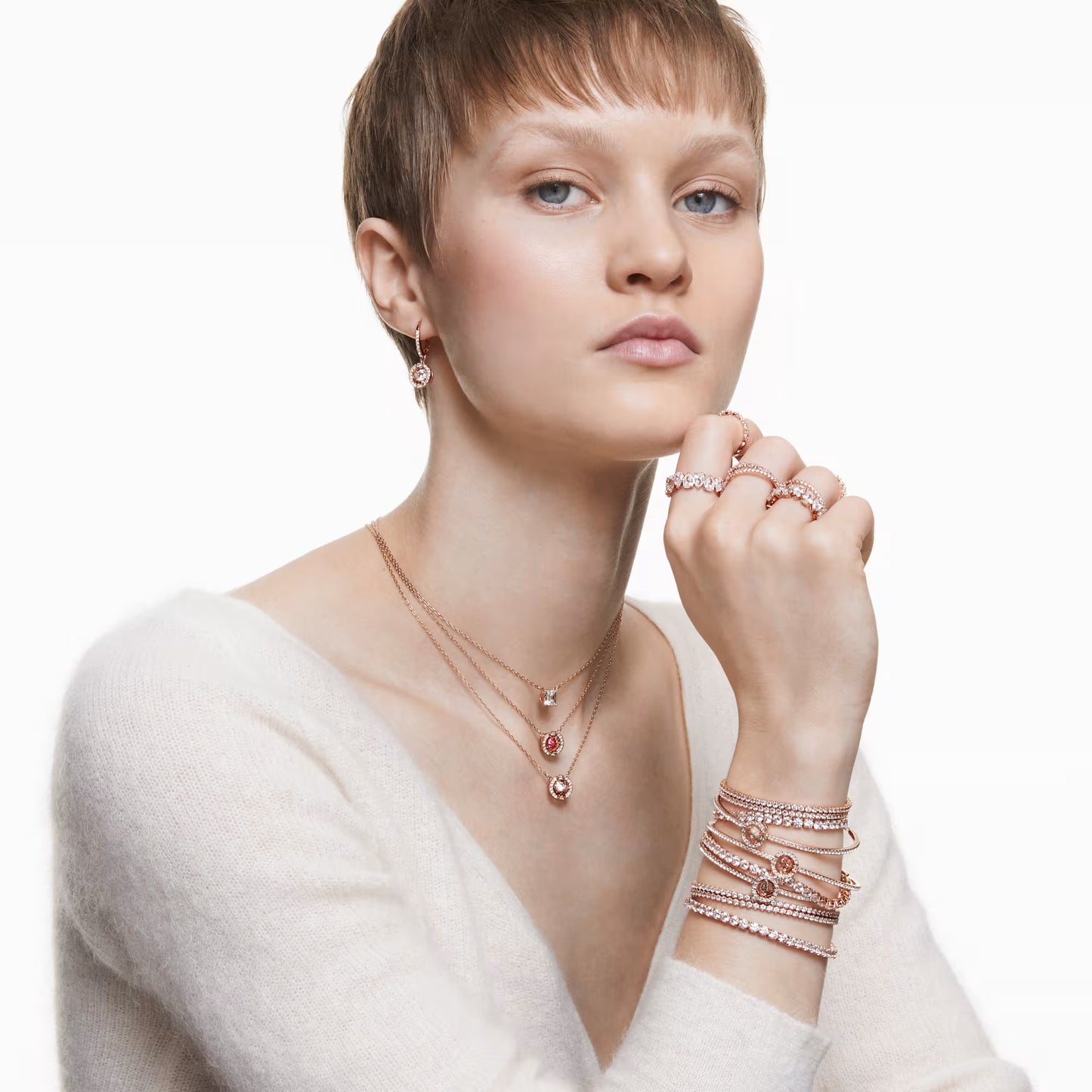 Attract Necklace White, Rose-gold tone plated