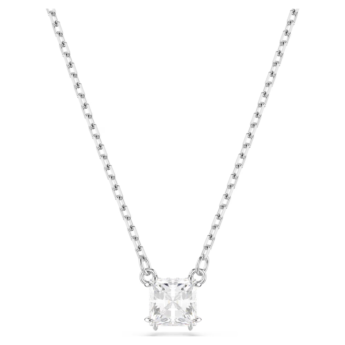 Stilla pendant, Square cut, White, Rhodium plated