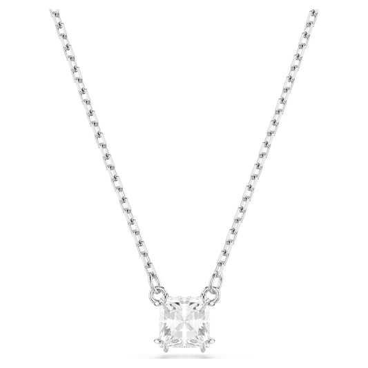 Stilla pendant, Square cut, White, Rhodium plated