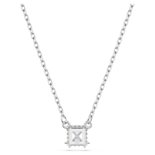 Stilla pendant, Square cut, White, Rhodium plated