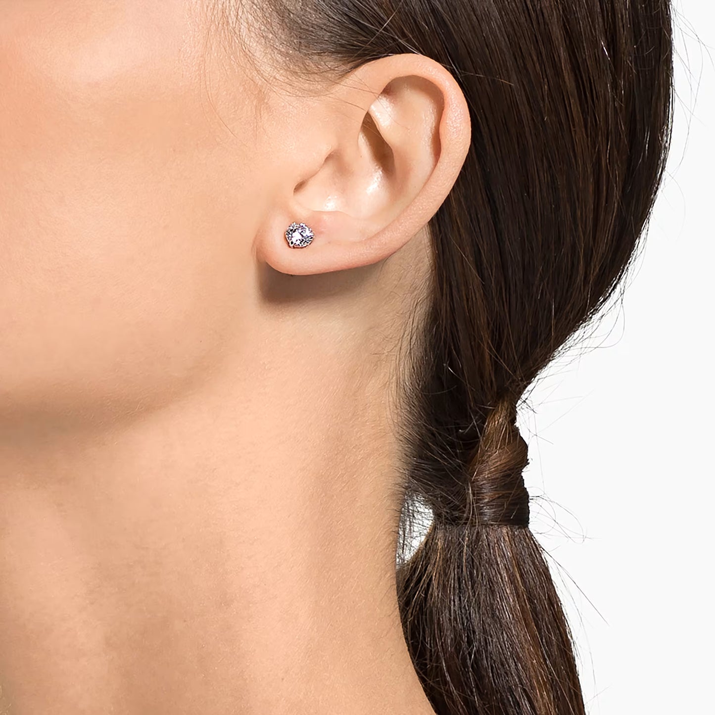 Stilla Attract stud earrings, Round cut, White, Rhodium plated