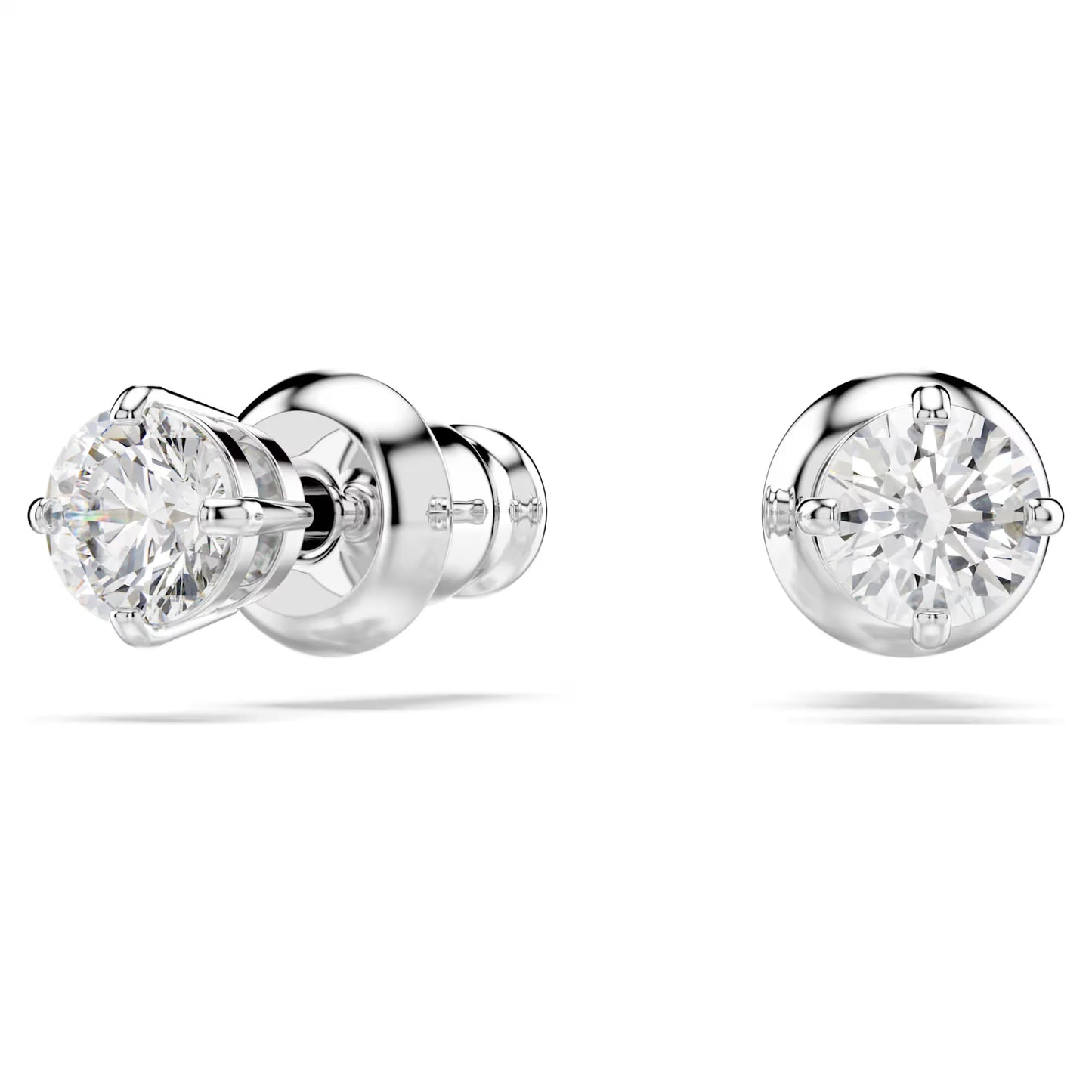 Stilla Attract stud earrings, Round cut, White, Rhodium plated