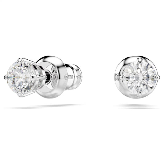 Stilla Attract stud earrings, Round cut, White, Rhodium plated
