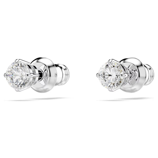 Stilla Attract stud earrings, Round cut, White, Rhodium plated