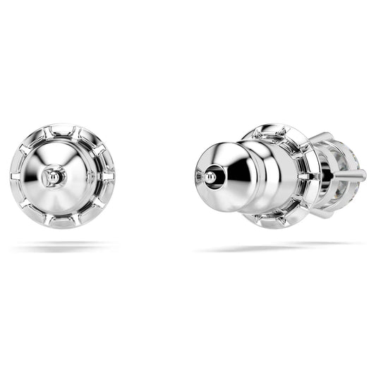 Stilla Attract stud earrings, Round cut, White, Rhodium plated