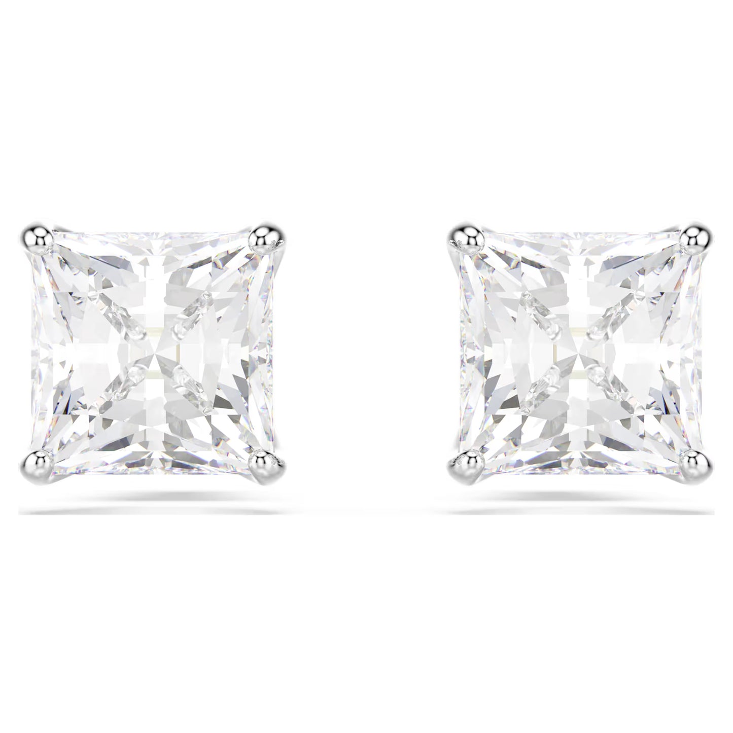 Stilla Attract stud earrings, Square cut, White, Rhodium plated