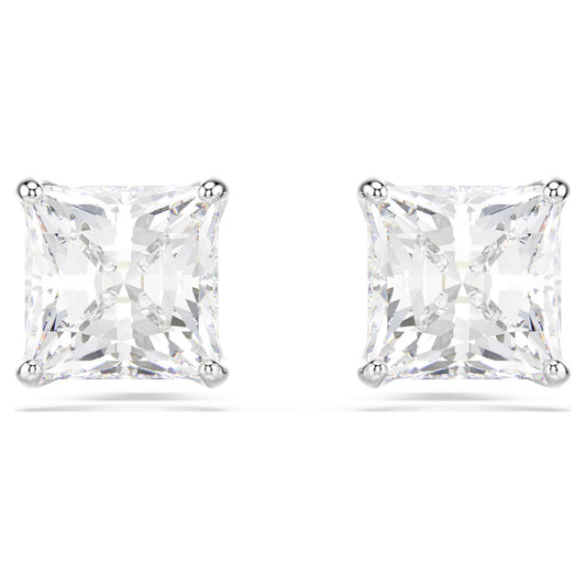 Stilla Attract stud earrings, Square cut, White, Rhodium plated