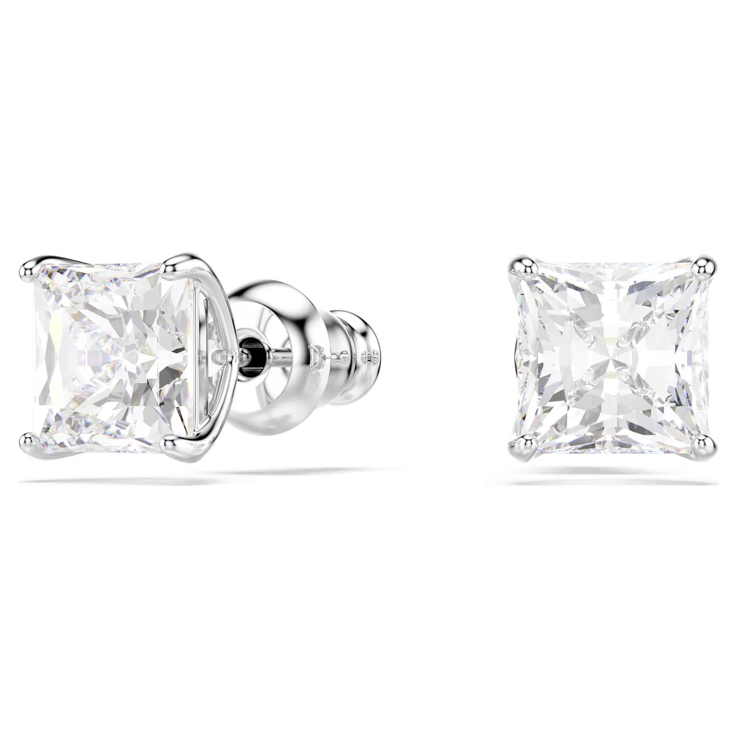 Stilla Attract stud earrings, Square cut, White, Rhodium plated