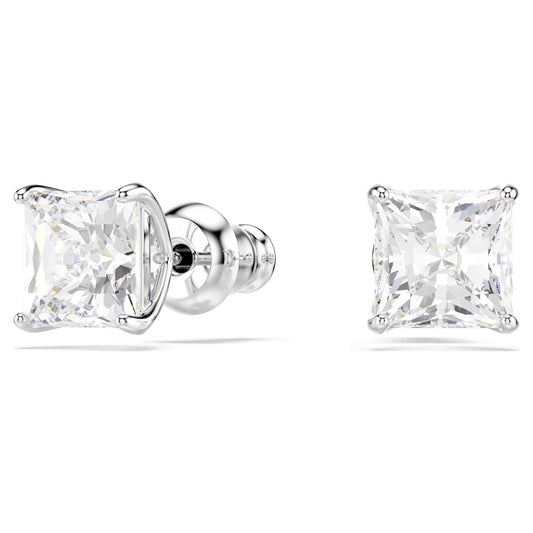 Stilla Attract stud earrings, Square cut, White, Rhodium plated