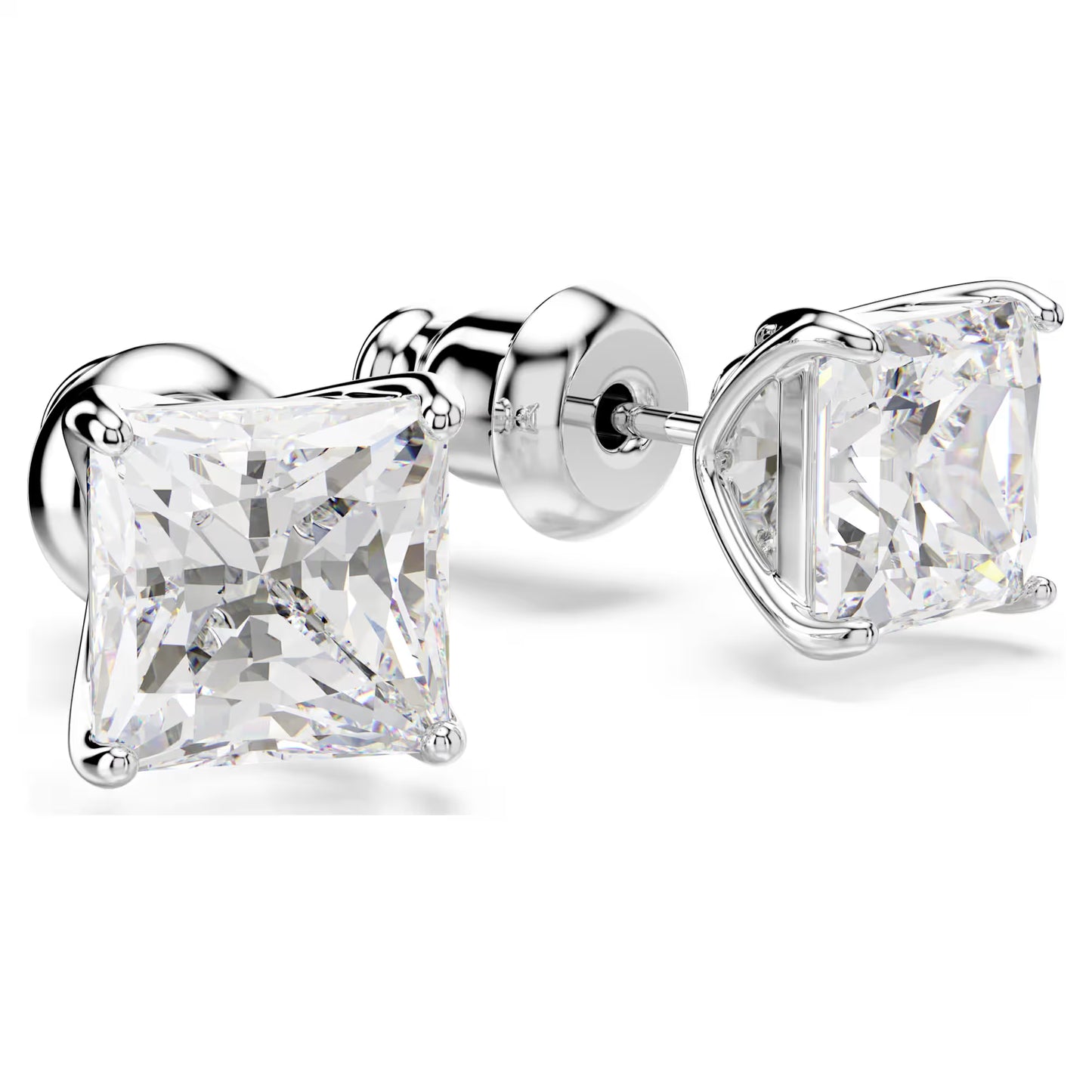 Stilla Attract stud earrings, Square cut, White, Rhodium plated