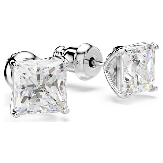 Stilla Attract stud earrings, Square cut, White, Rhodium plated