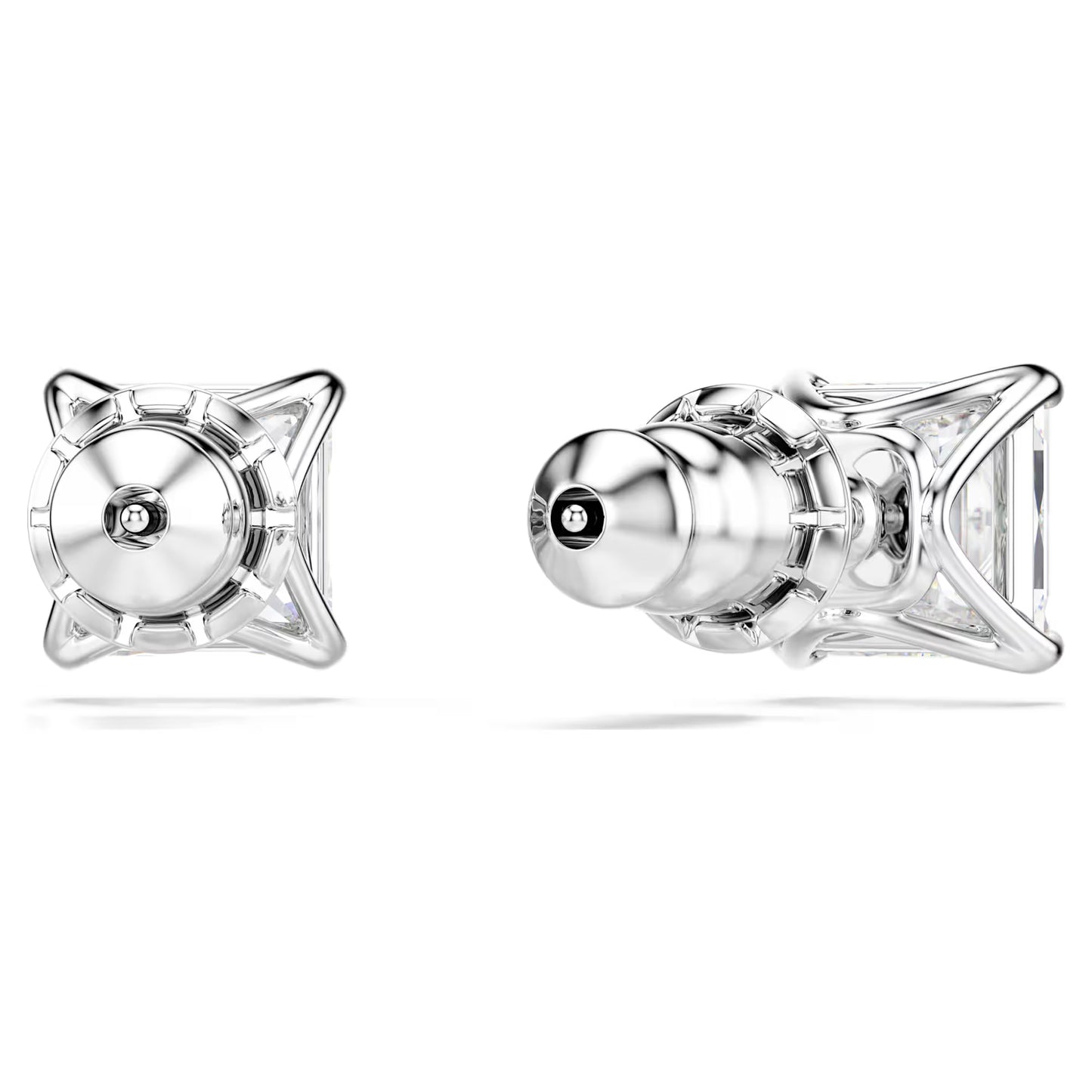 Stilla Attract stud earrings, Square cut, White, Rhodium plated